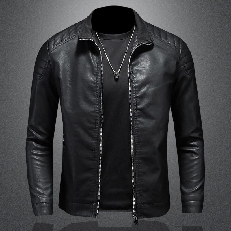 Men's Elegant Leather Biker Jacket – Versatile Long Sleeve Style