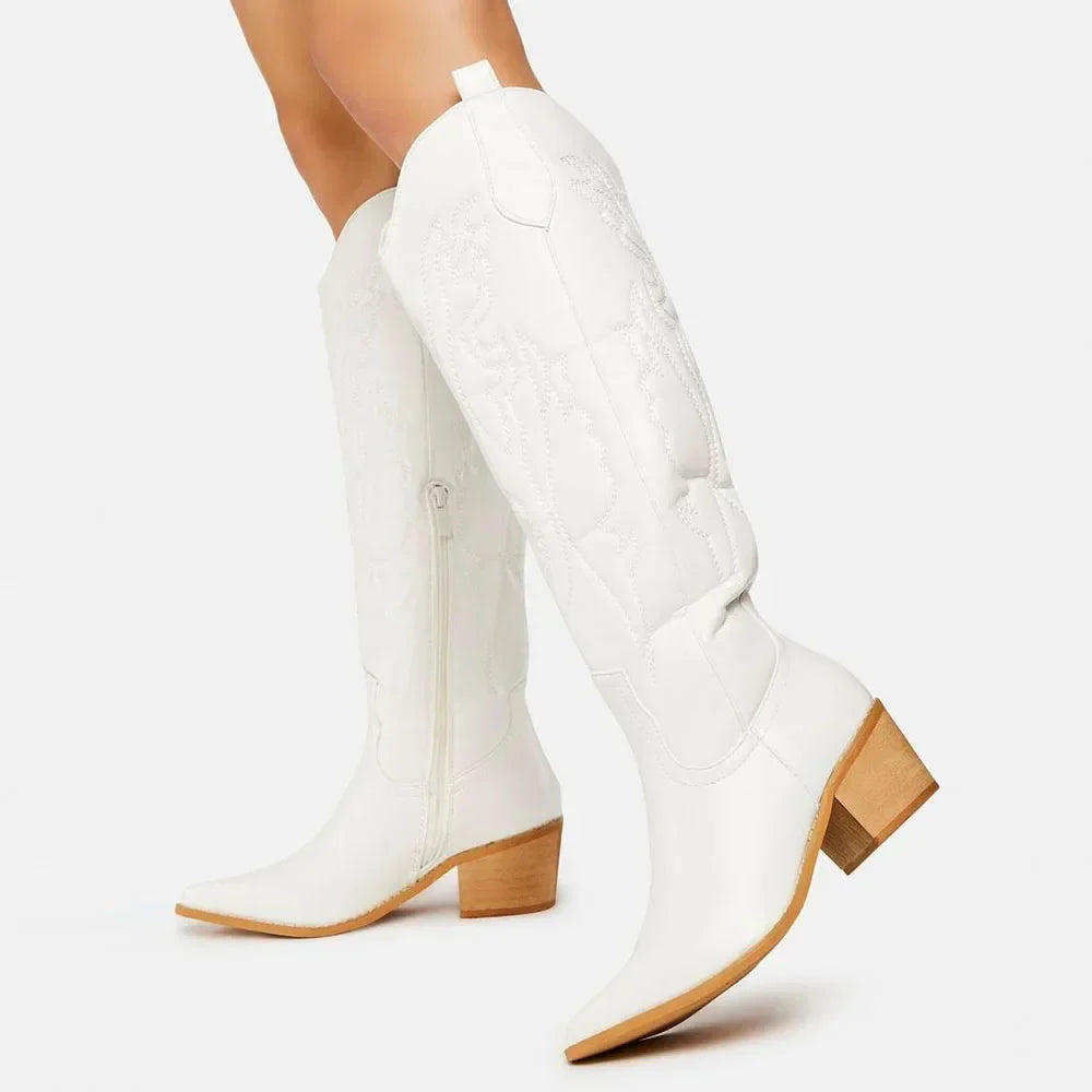 Women's Classic Knee-High Cowboy Boots – Stylish Western Winter Wear