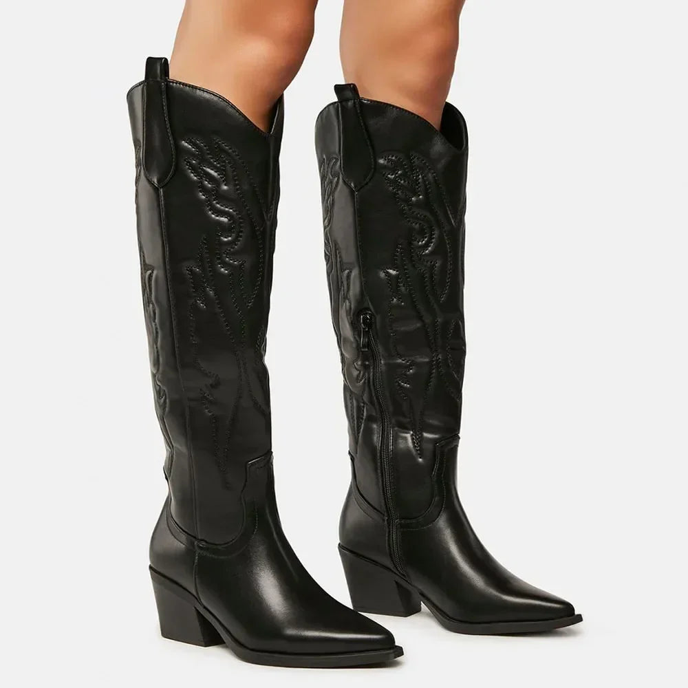 Women's Classic Knee-High Cowboy Boots – Stylish Western Winter Wear