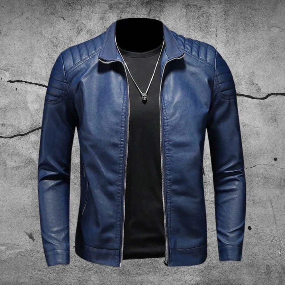 Men's Elegant Leather Biker Jacket – Versatile Long Sleeve Style